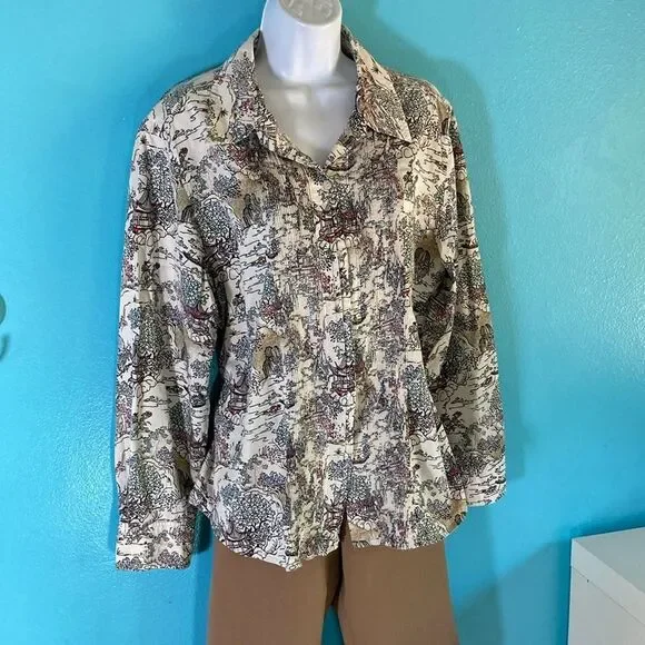 Chicos 3 Womens Vintage Size XL Button Front Long Sleeve Shirt 46" Bust - Picture 1 of 16